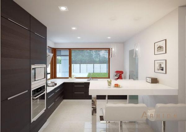 3. Проект одноэтажного дома в современном стиле с плоской кровлей , R-14-51, площадью - 223 кв c мансардой, терассой, гаражом